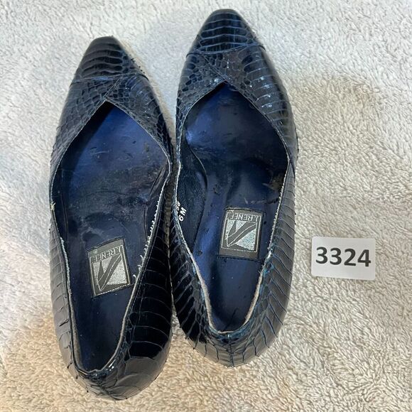 Vtg J Renee Womens Navy Blue Pump Heels 6M Snakeskin Stiletto Pointed Toe 90s - Picture 14 of 14